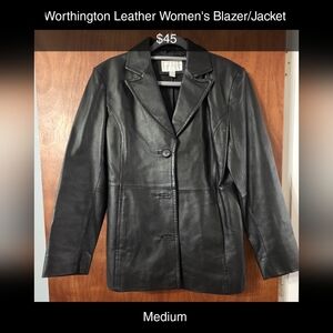 Worthington Women's Black Leather Blazer/Jacket Medium